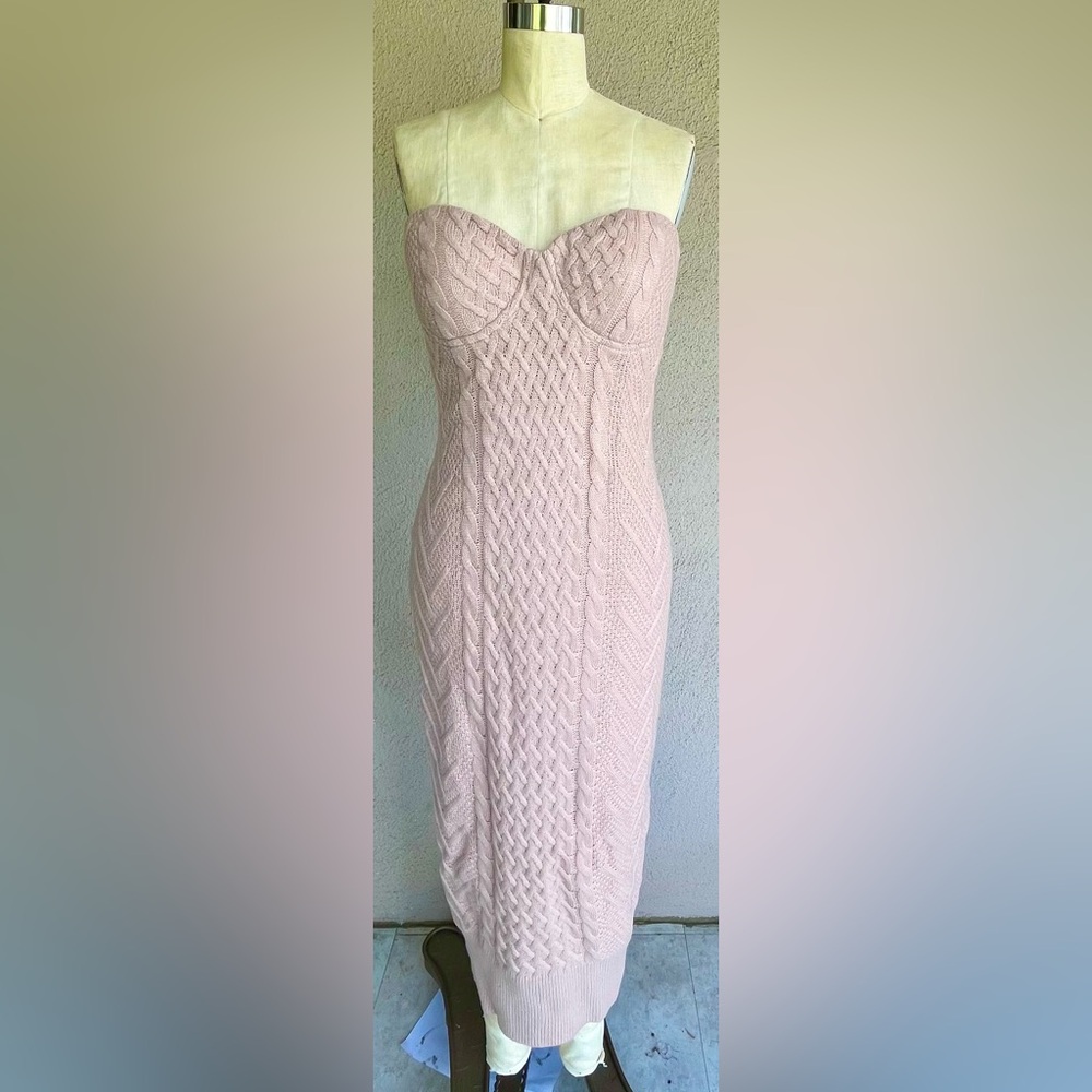 JLUXLABEL Strapless Knit Midi Dress in Light Blush Pink